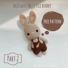 Brown rabbit crochet pattern wearing brown overalls