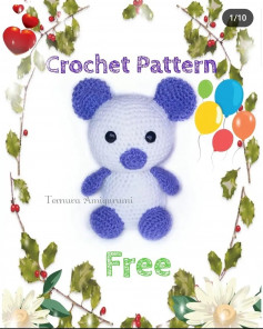 crochet blue ear white bear