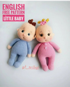 Crochet pattern for baby boy and girl dolls.