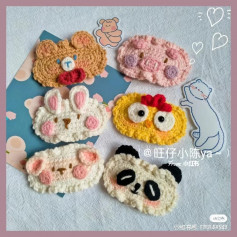 crochet pattern hairpin bear, pig, rabbit, chicken, panda