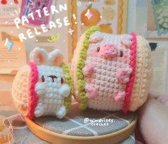 crochet pattern of pork sandwich, rabbit sandwich