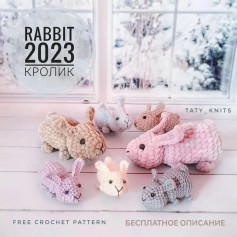 Crochet pattern pink rabbit, white rabbit, brown rabbit.