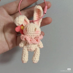 crochet pattern rabbit keychain long ears, scarf neck.