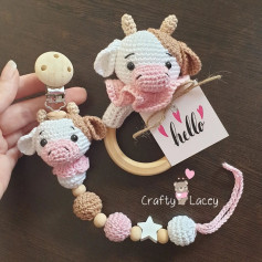crochet pink cow dice