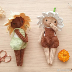 doll wearing flower hat wearing overalls crochet pattern