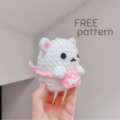 free crochet pattern white kitten wearing apron