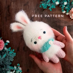 free crochet pattern white rabbit wrapped in blue scarf