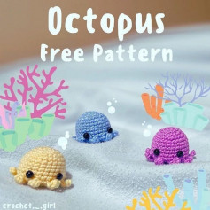 free crochet pattern yellow octopus, blue octopus, purple octopus