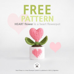 Free pattern heart flower in a heart flowerpot