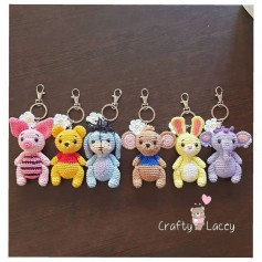 Pattern crochet keychain, rabbit, pig, bear, elephant.