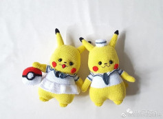 Pikachu wearing navy crochet pattern