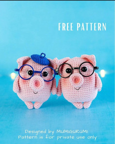 Pink pig crochet pattern wearing a blue hat.
