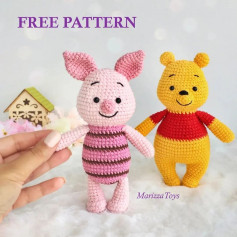 Pink pig wool crochet pattern, brown and pink stripes.