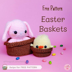 Rabbit and chicken crochet pattern in the basket