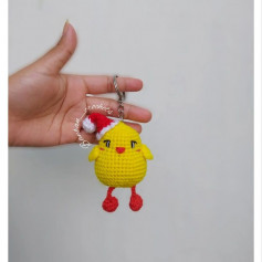 Yellow chicken keychain pattern with red hat