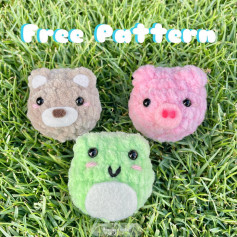 brown bear, white snout, pink snout pig, white belly green frog.free crochet pattern