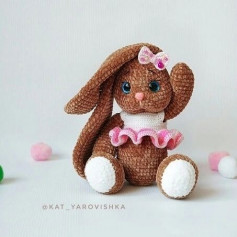 brown rabbit, pink bow pink skirt.free crochet pattern