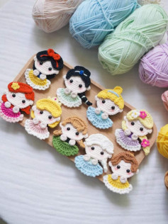 Chart móc len, kẹp tóc công chúa disney, belle, aurora, jasmine, Rapunzel, anna, elsa, arile, bạch tuyết.