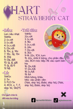 chart móc len strawberry cat