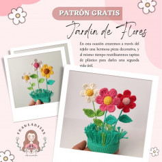 flower pot white, pink, red, pistil yellow, pink crochet pattern