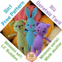 free crochet pattern 3 in 1 rabbit, cat, bear.