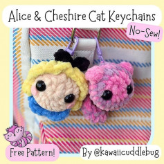 free crochet pattern alice and cheshire cat keychains