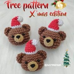 free crochet pattern bear wearing a christmas hat