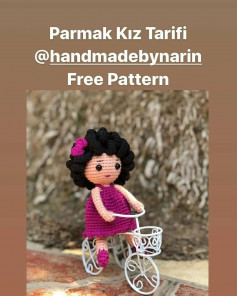 free crochet pattern black haired doll wearing pink dress