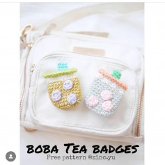 free crochet pattern boba tea badge