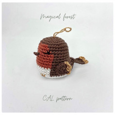 free crochet pattern brown bird keychain.