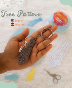 free crochet pattern brown tie keychain.