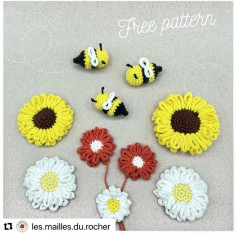 free crochet pattern chrysanthemum, yellow petals, white petals.