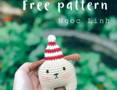 free crochet pattern dog wearing red hat.