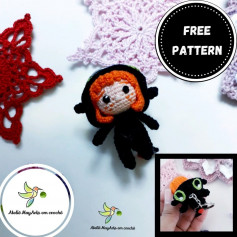 free crochet pattern doll with orange hair and black hat