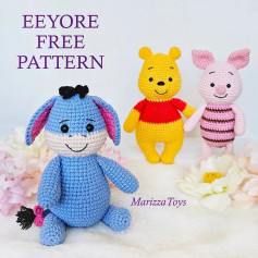 free crochet pattern eeyore pink-blue ears, blue body, white bottom head.