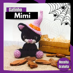 free crochet pattern gatinho mini, black cat wearing magic hat