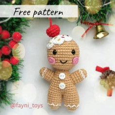 free crochet pattern gingerbread red cherry, rosy cheeks.