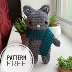 free crochet pattern gray bear wrapped in scarf