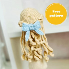 free crochet pattern hair bow, blue