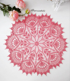 free crochet pattern in a circle with three pointed arcs for each arc