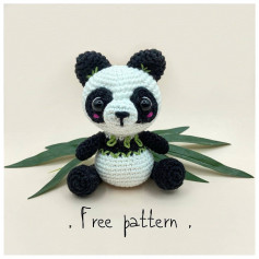 free crochet pattern panda black eyes, white head, black ears.