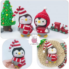 free crochet pattern penguin wearing hat and scarf.