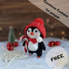 free crochet pattern penguin wearing red hat.