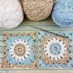 free crochet pattern pentagon, square, 16 petals