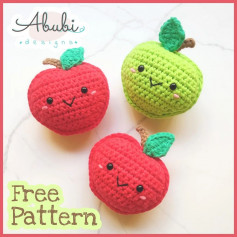free crochet pattern red apple, blue apple.