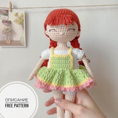 free crochet pattern red haired doll wearing camisole.