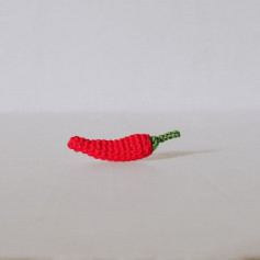 free crochet pattern red pepper, green stem.