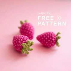 free crochet pattern red strawberry, blue stem.