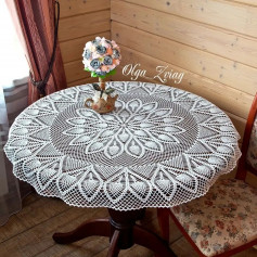 free crochet pattern round tablecloth with many concentric circles.