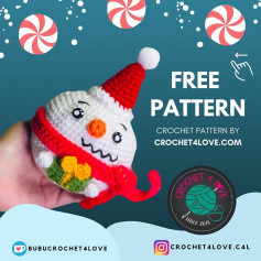 free crochet pattern snowman wearing red hat.